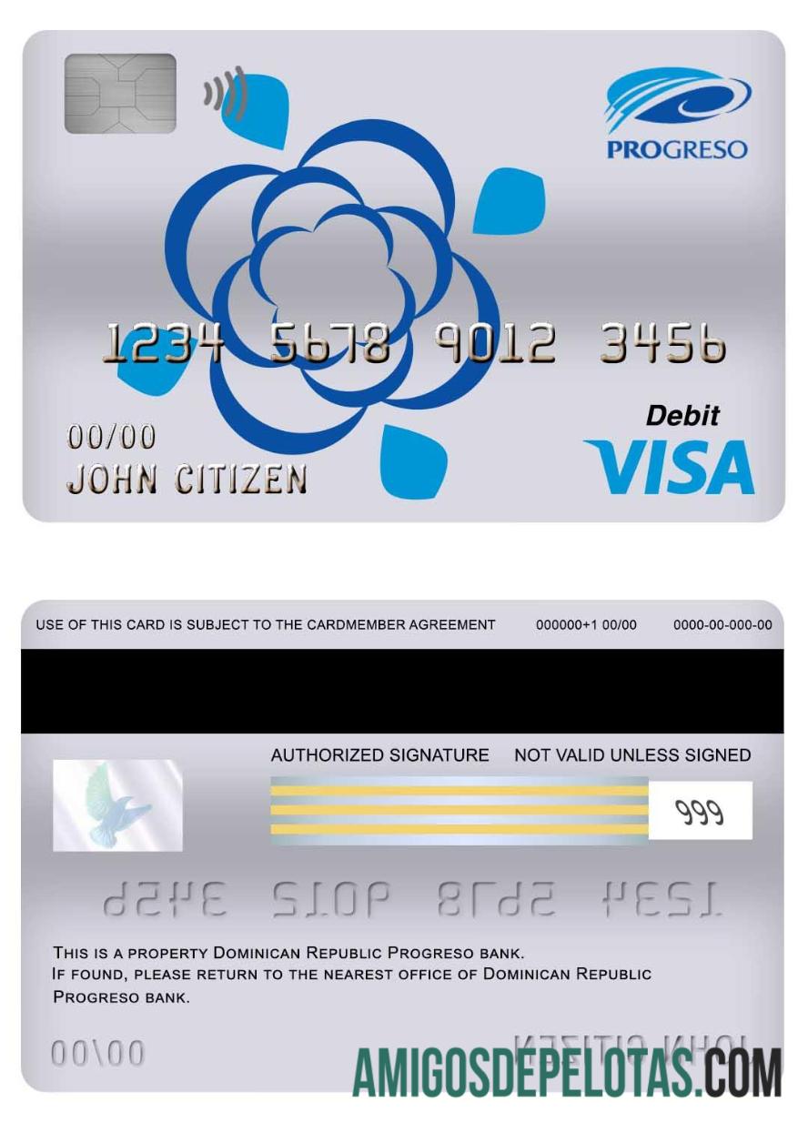 Cartão de débito Visa do Banco Progreso da República Dominicana exemplo real